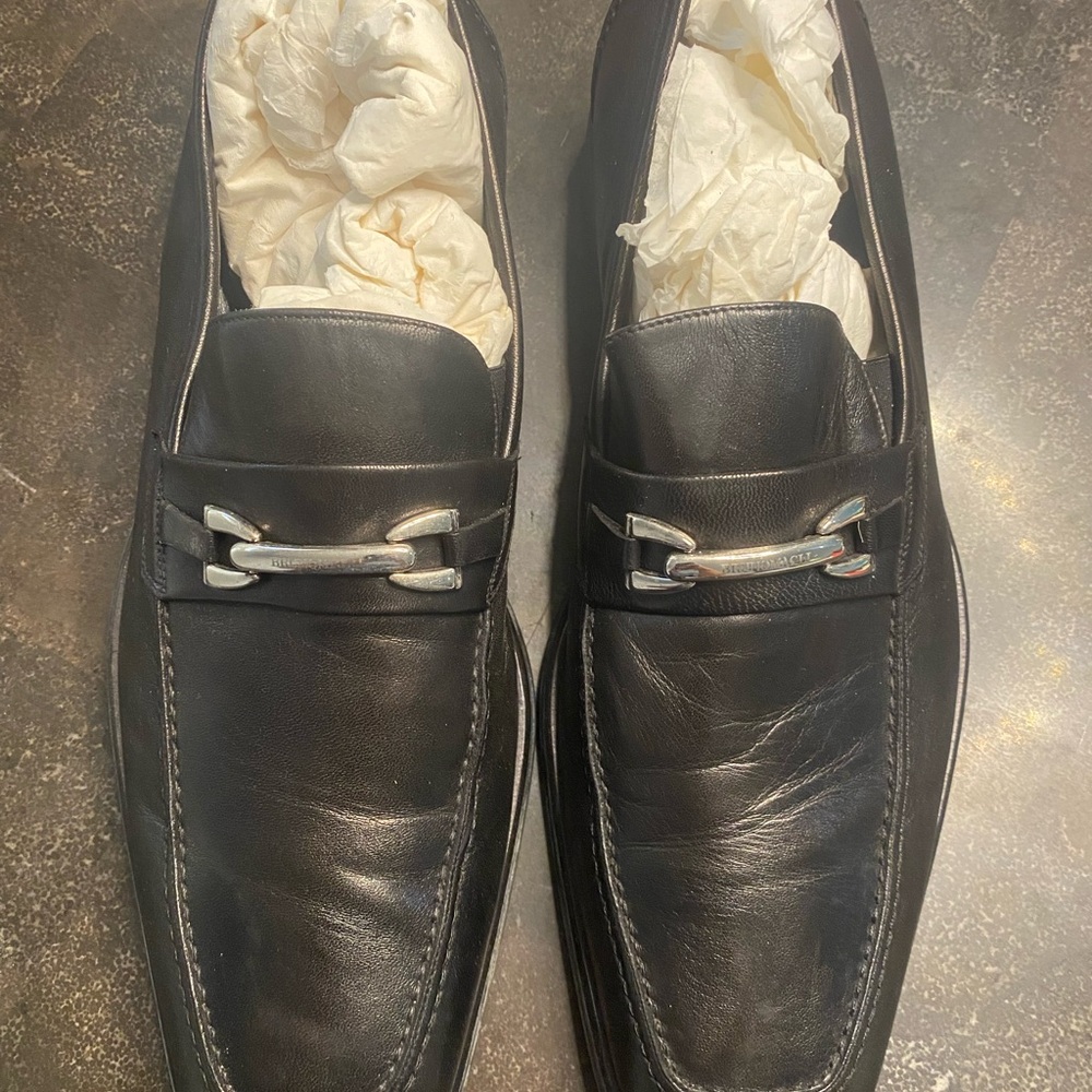 Bruno Magli Black Leather Slip-On Loafers